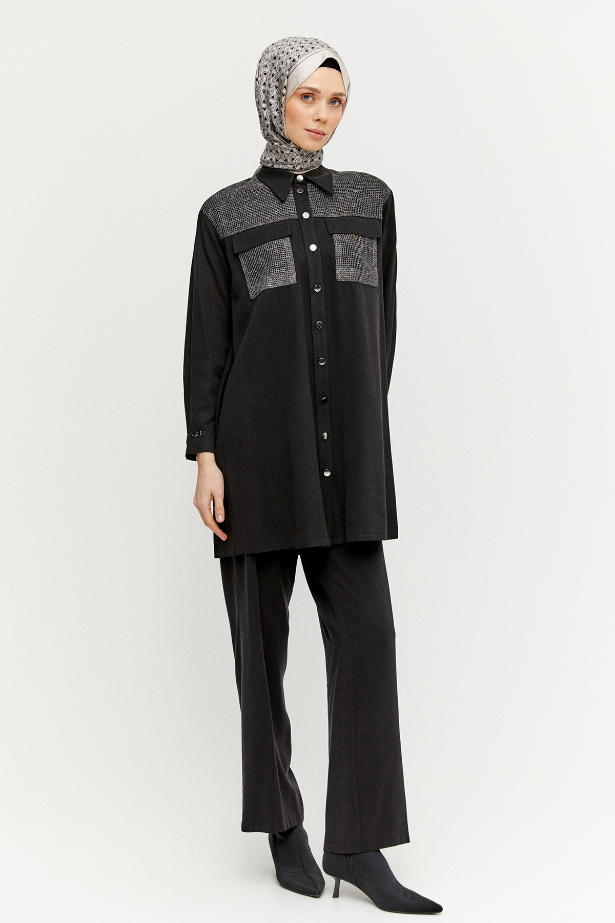 File Cepli Gömlek Yaka Tunik, Tesettür Giyim