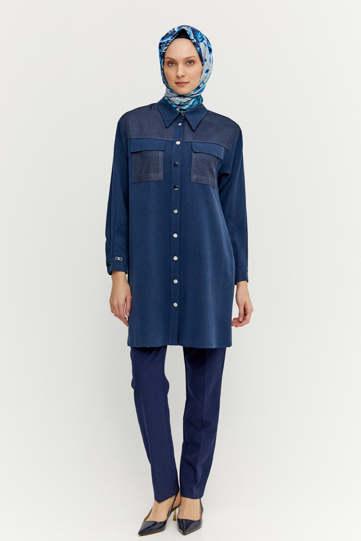 File Cepli Gömlek Yaka Tunik, Tesettür Giyim