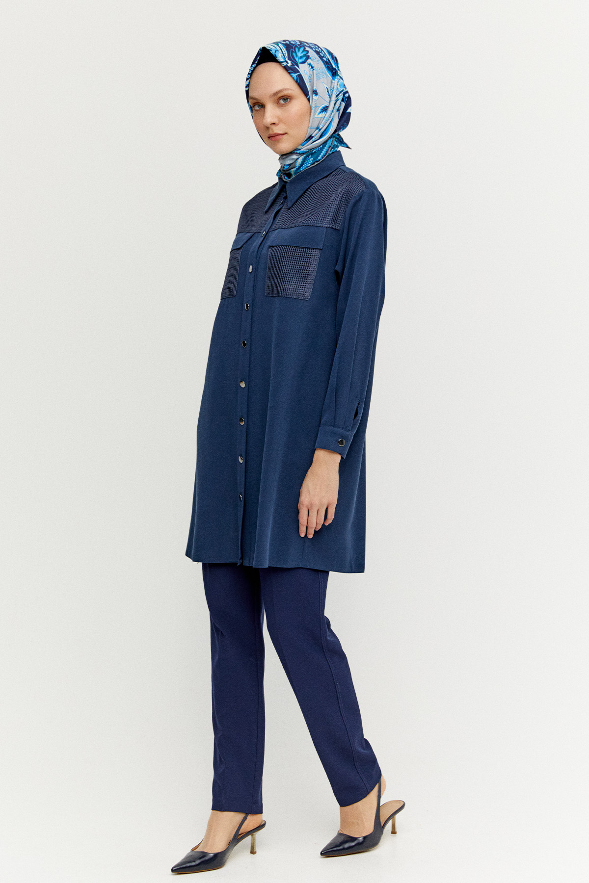 File Cepli Gömlek Yaka Tunik, Tesettür Giyim