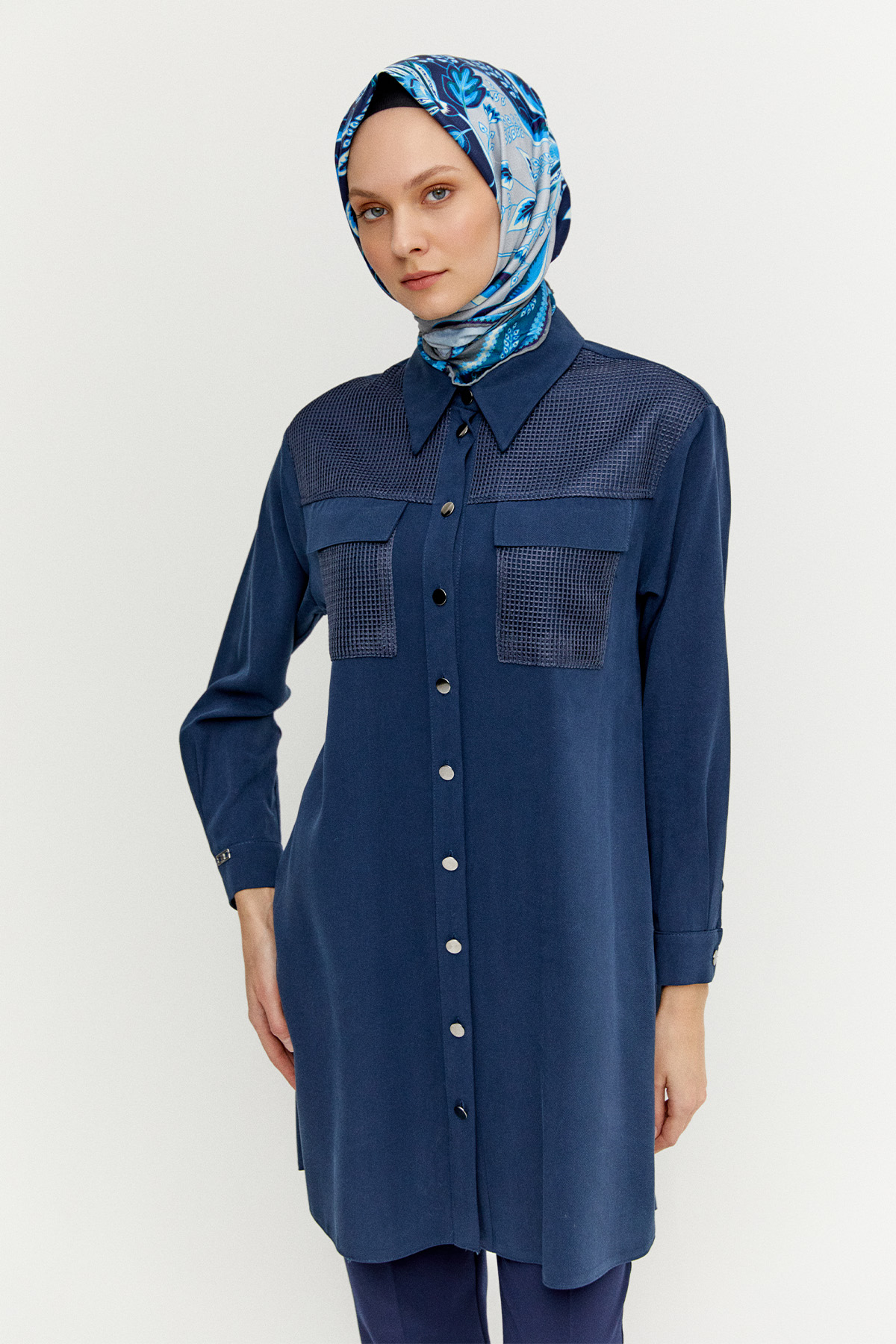File Cepli Gömlek Yaka Tunik, Tesettür Giyim