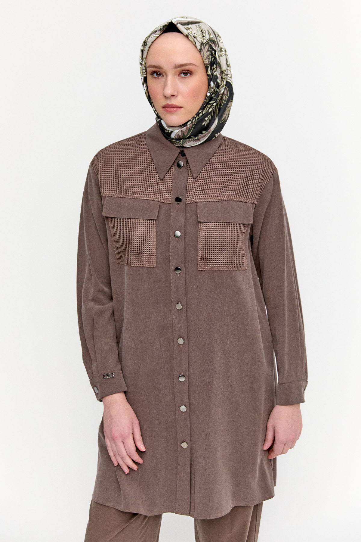 File Cepli Gömlek Yaka Tunik, Tesettür Giyim