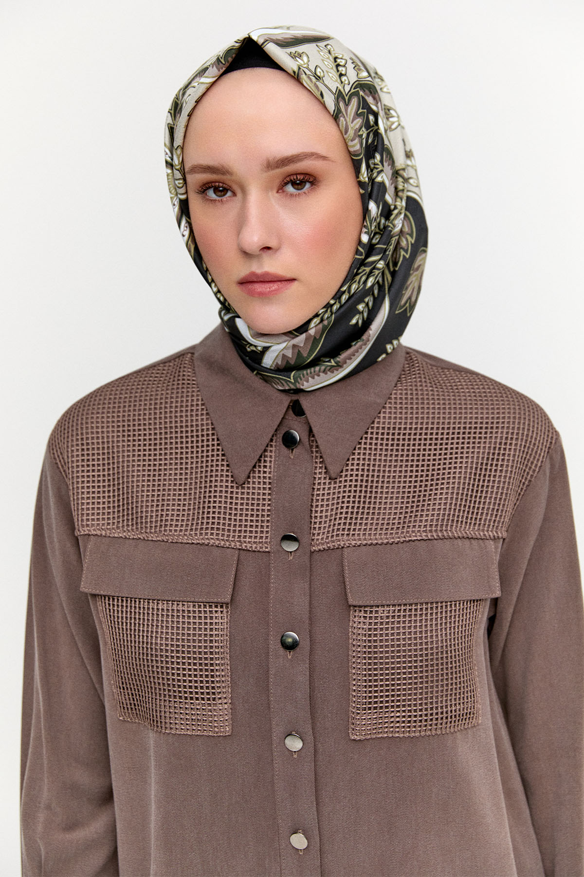 File Cepli Gömlek Yaka Tunik, Tesettür Giyim