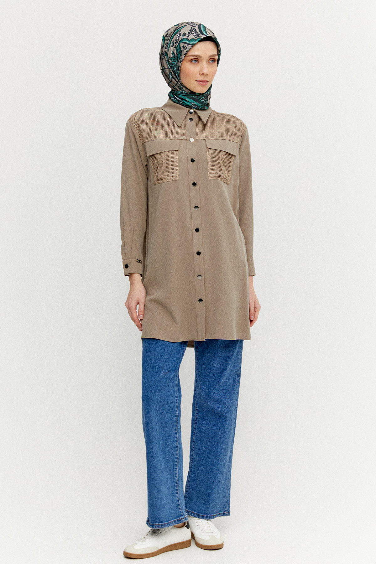 File Cepli Gömlek Yaka Tunik, Tesettür Giyim