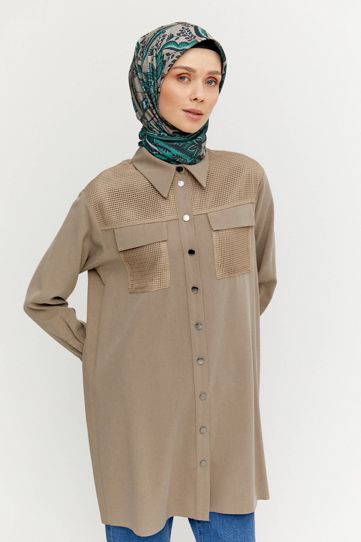 File Cepli Gömlek Yaka Tunik, Tesettür Giyim