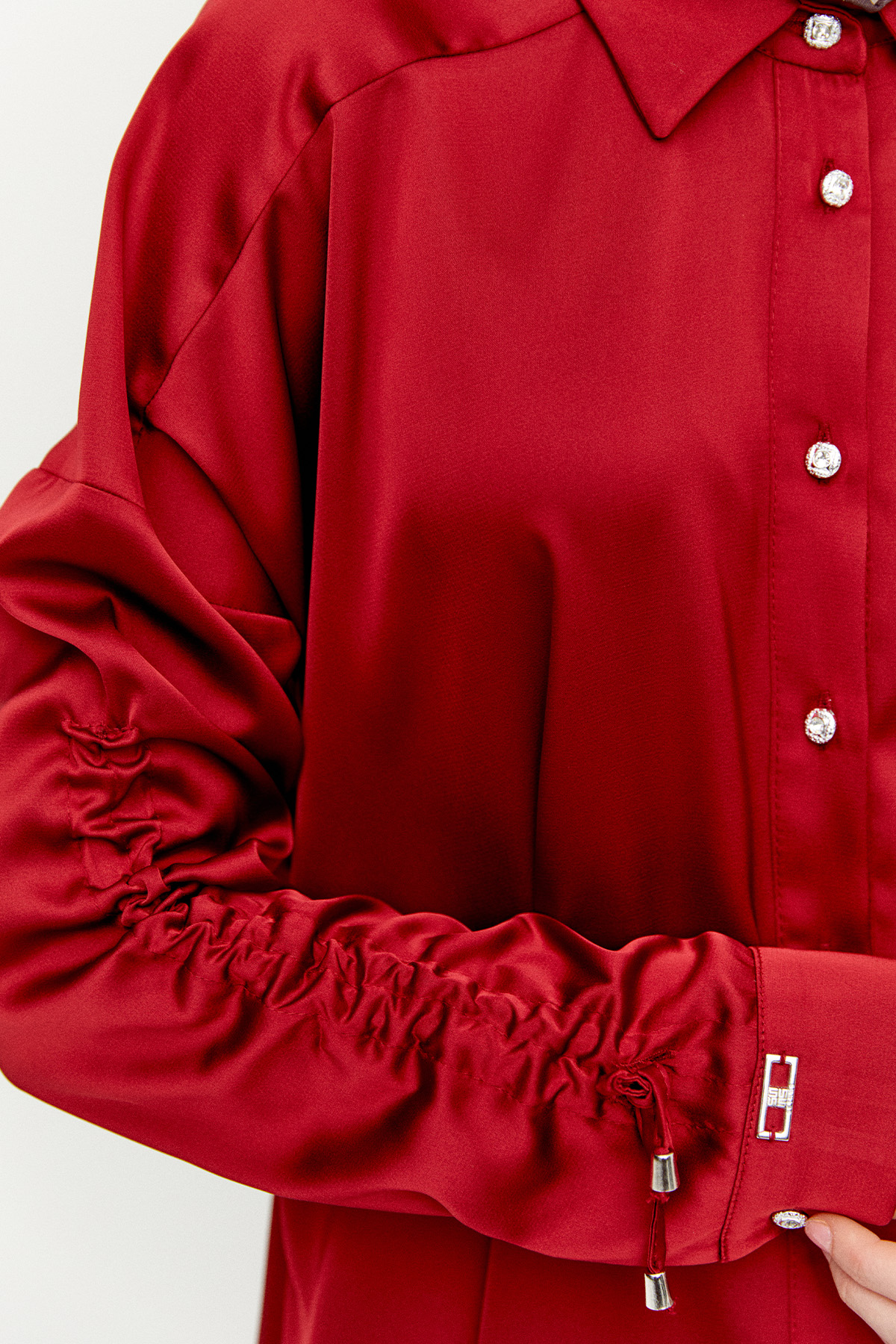 Büzgü Detaylı Saten Tunik