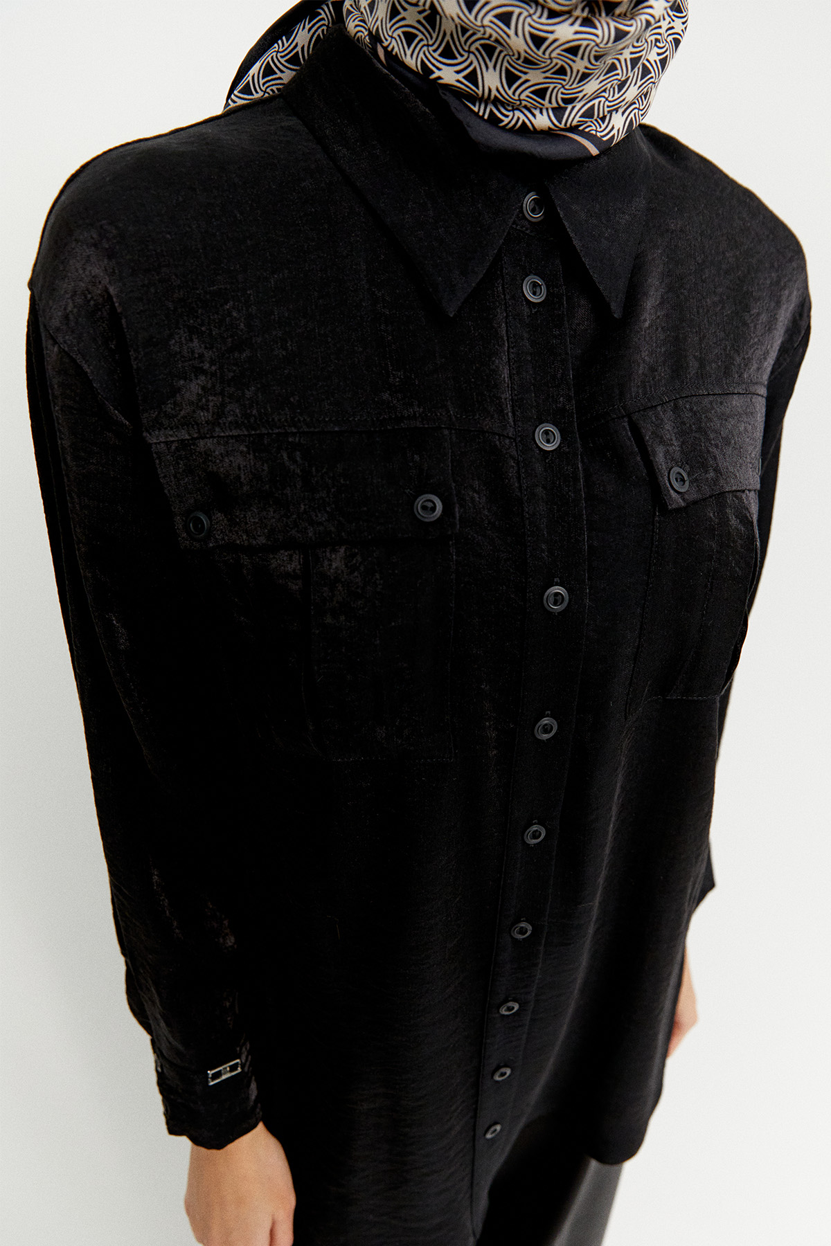 Gömlek Yakalı Spor Dikişli Jakarlı Tunik