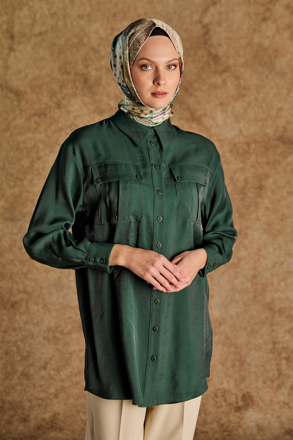 Gömlek Yakalı Spor Dikişli Jakarlı Tunik