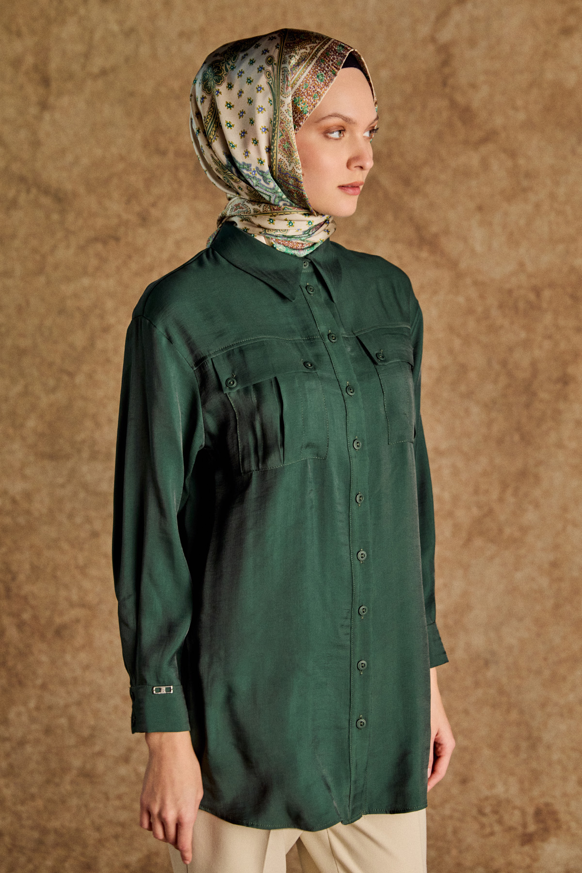 Gömlek Yakalı Spor Dikişli Jakarlı Tunik