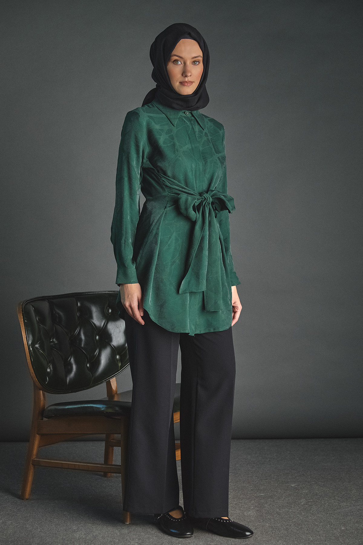 Jakar Desenli Kuşaklı Tunik