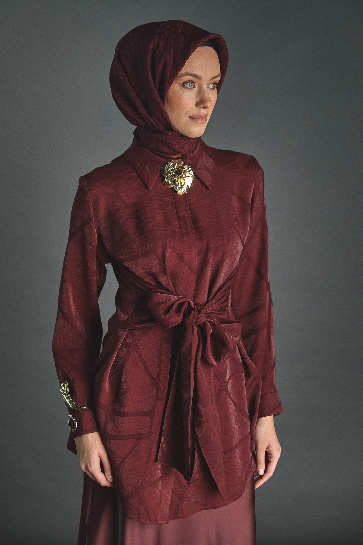 Jakar Desenli Kuşaklı Tunik