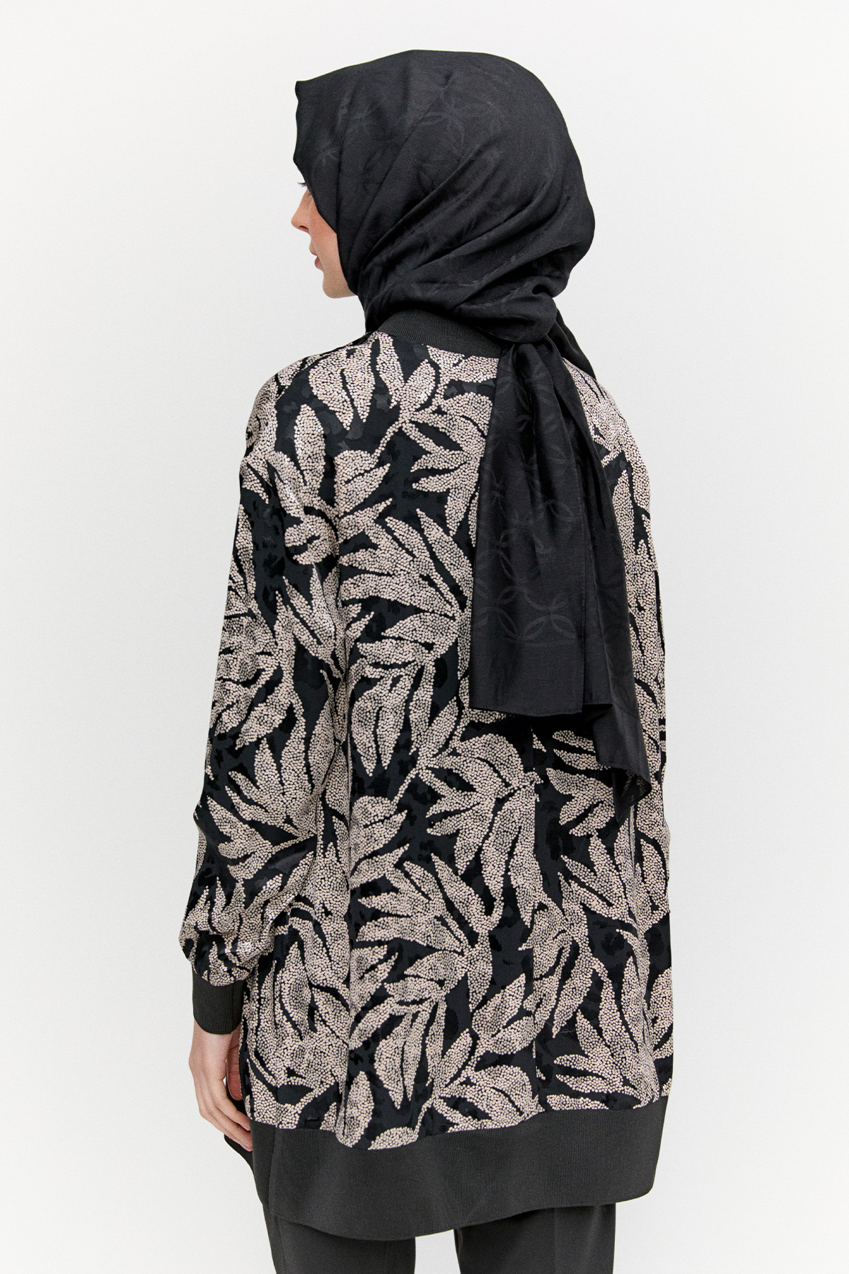 Desenli Ribanalı Floş Tunik, Tesettür Giyim