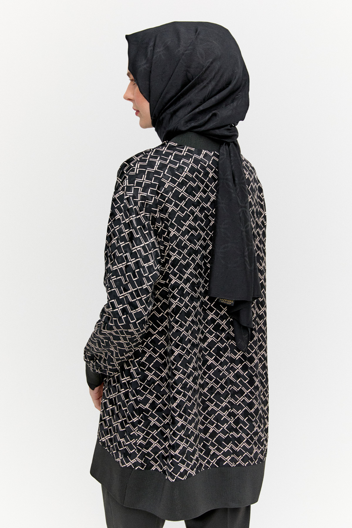 Desenli Ribanalı Floş Tunik, Tesettür Giyim