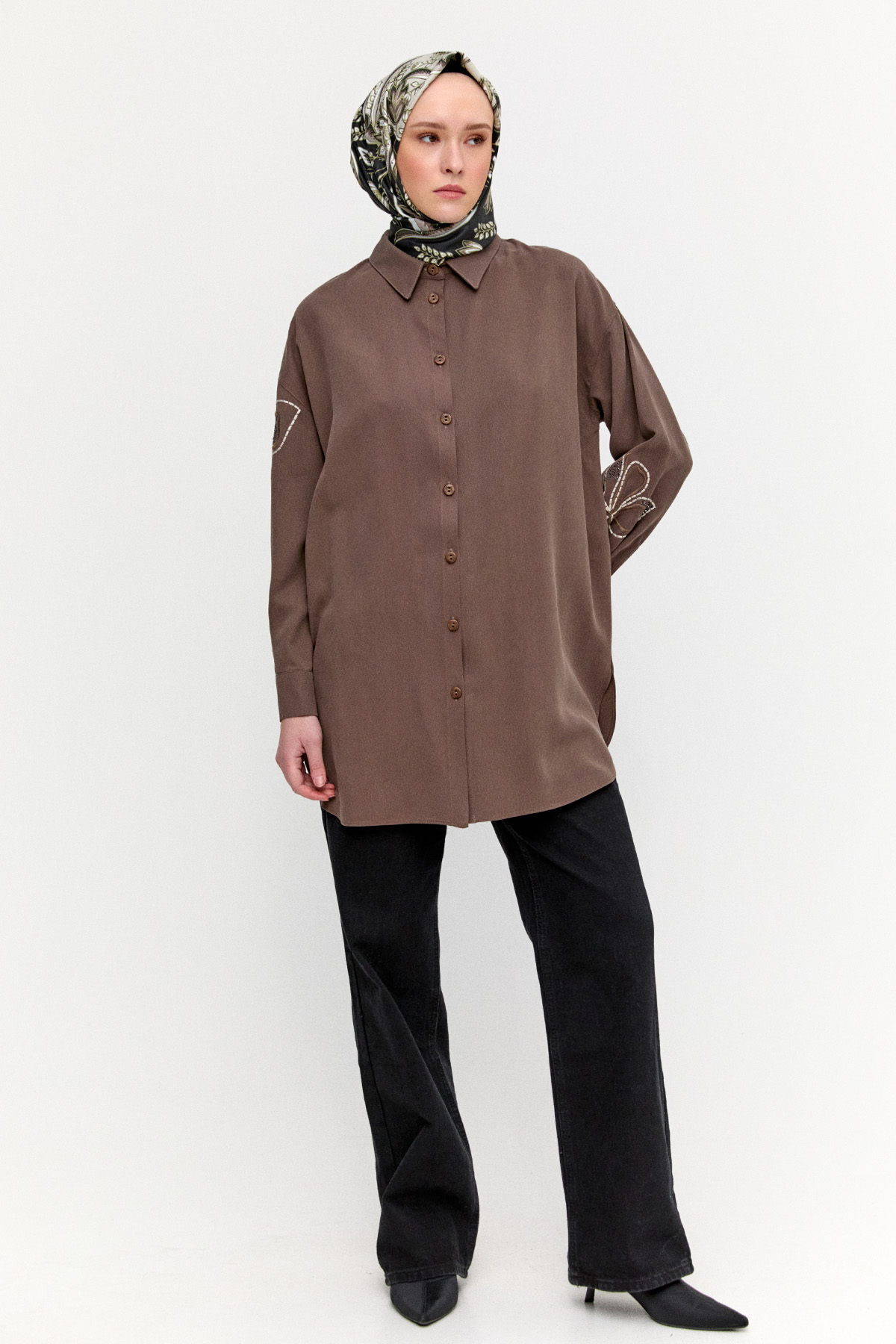 Çiçek Nakışlı Lyocell Tunik, Tesettür Giyim