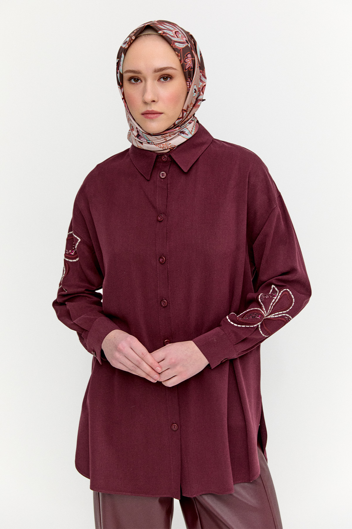 Çiçek Nakışlı Lyocell Tunik, Tesettür Giyim