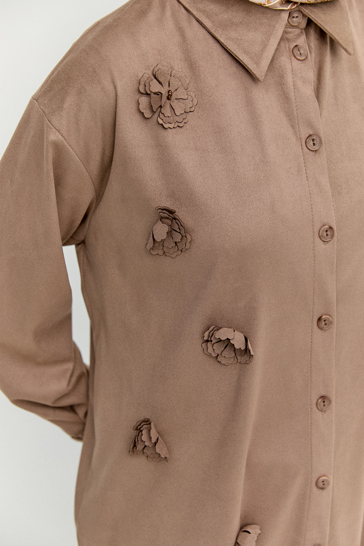 Çiçek Aplikeli Süet Dokulu Tunik, Tesettür Giyim