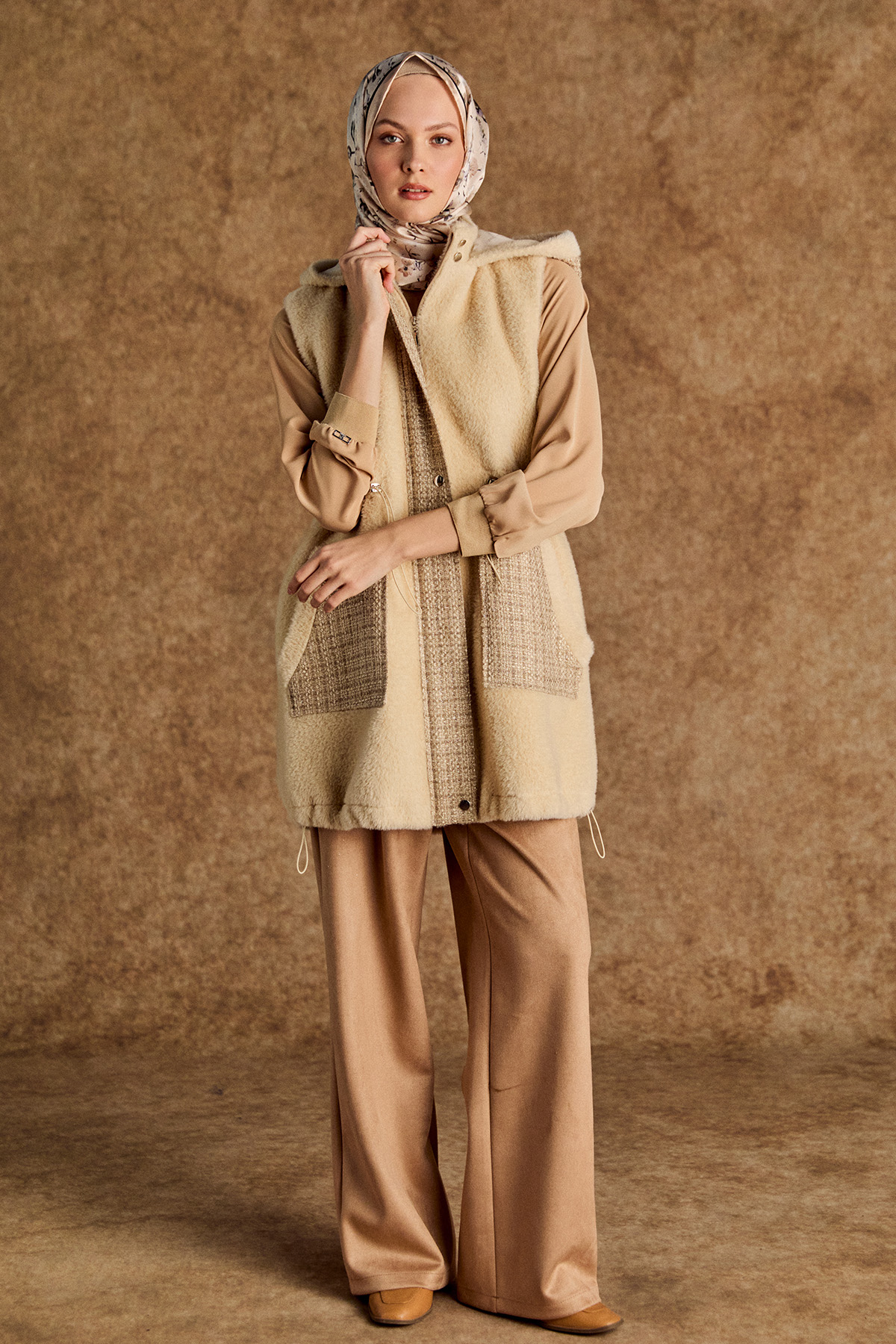 Tüvit Kombinli Stoperli Suni Kürk Yelek