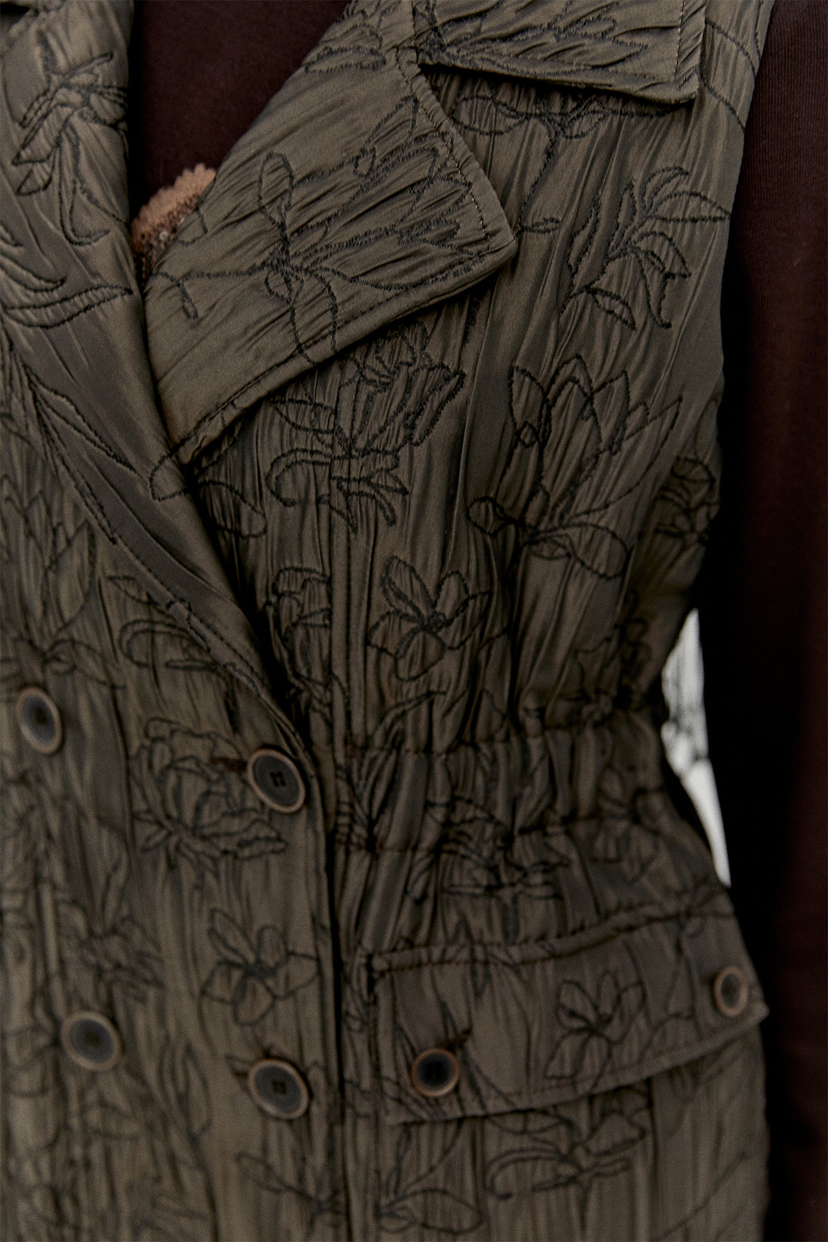 Çiçek Desenli Kruvaze Uzun Yelek