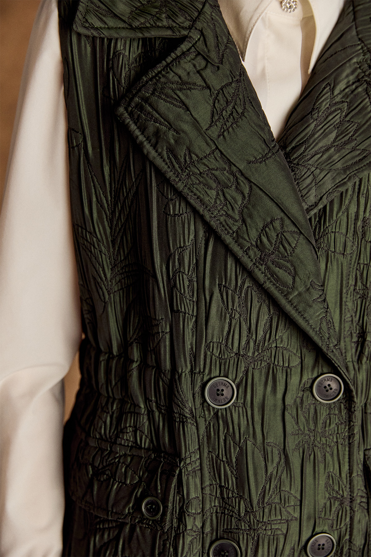 Çiçek Desenli Kruvaze Uzun Yelek