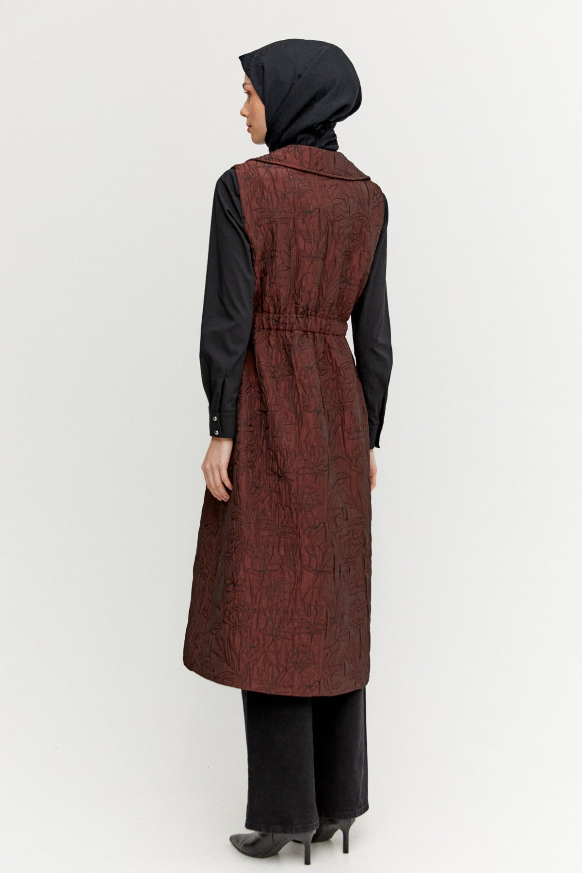 Çiçek Desenli Kruvaze Uzun Yelek