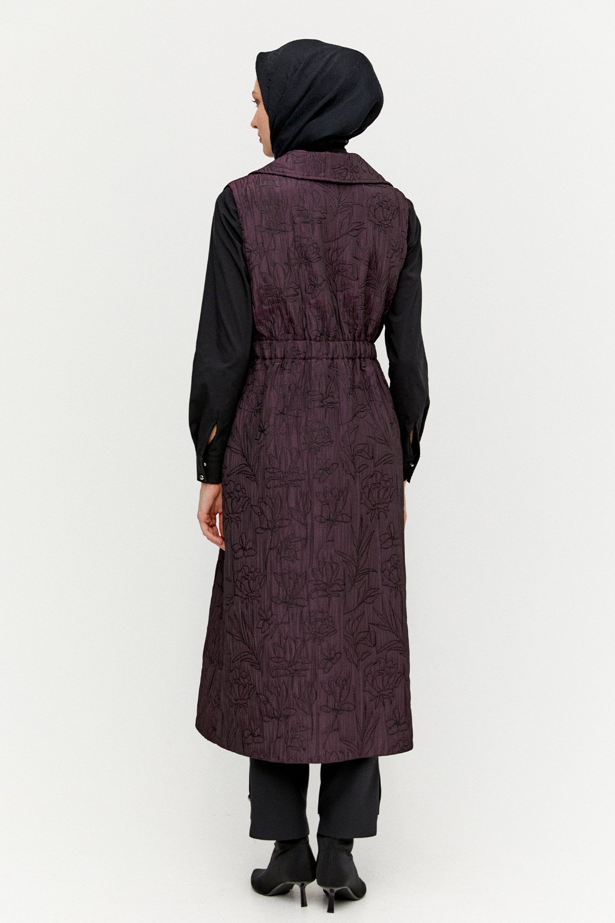 Çiçek Desenli Kruvaze Uzun Yelek