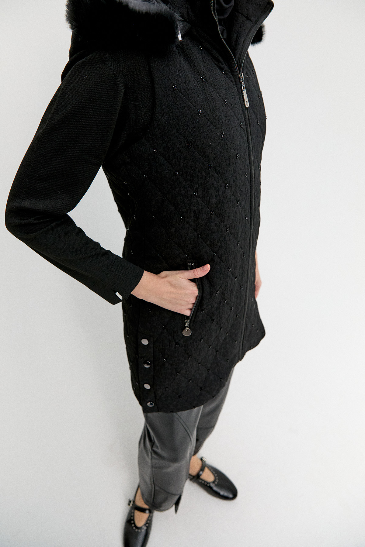 Seyyar Kapüşonlu Dokulu Yelek, Tesettür Giyim