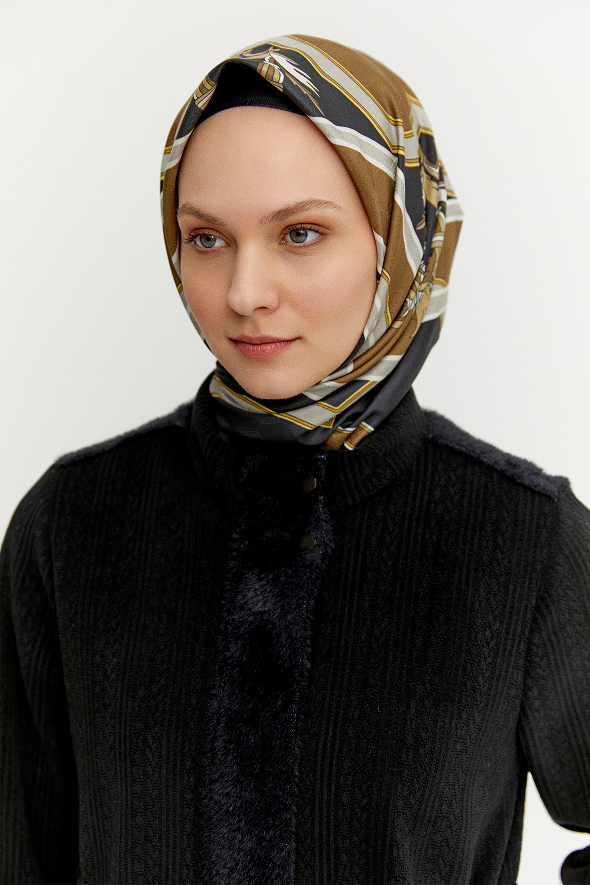 Suni Kürk Kombinli Stoperli Şardonlu Kap, Tesettür Giyim