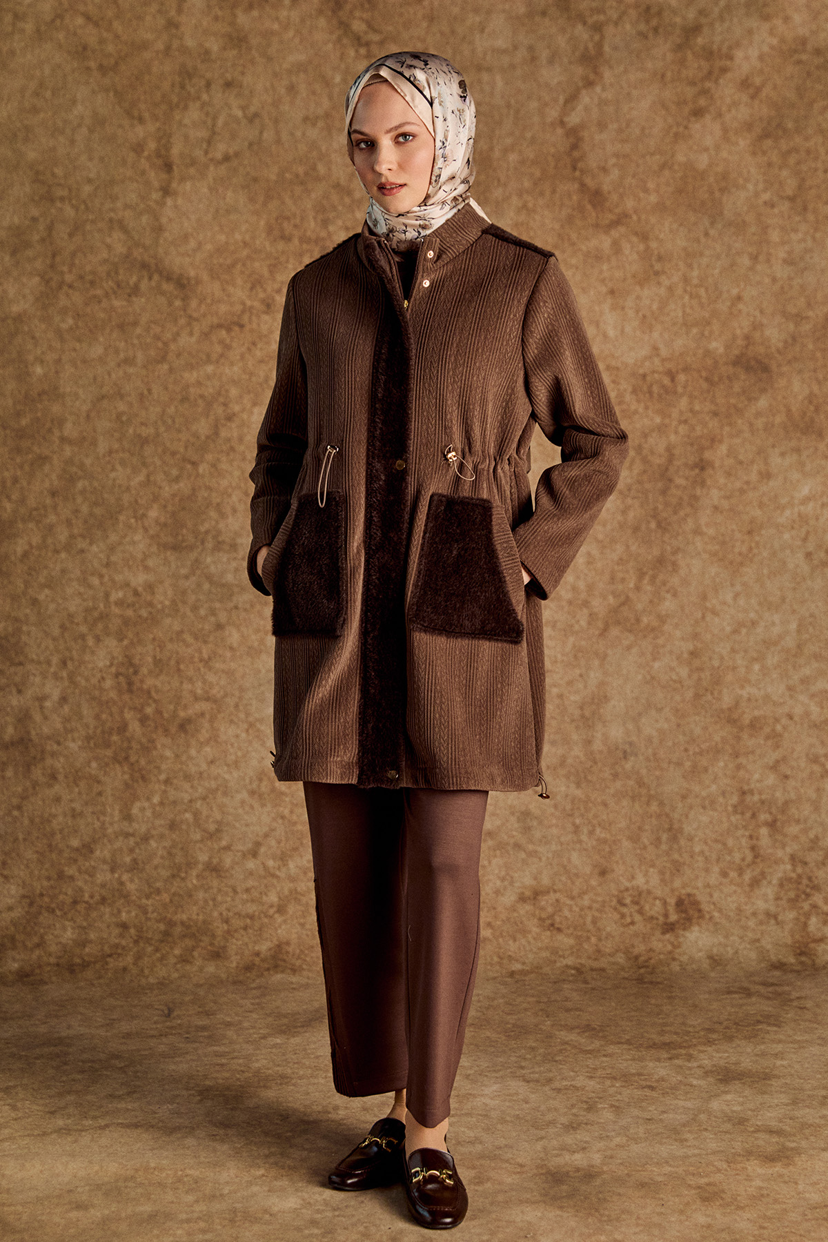 Suni Kürk Kombinli Stoperli Şardonlu Kap