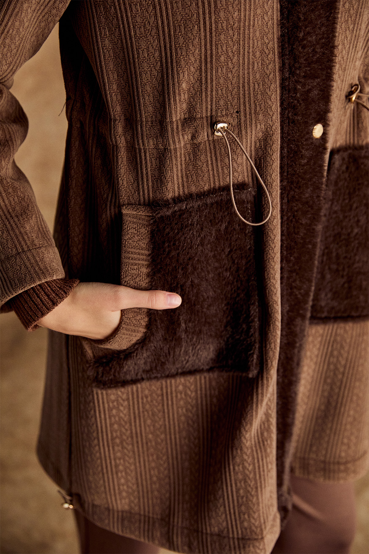 Suni Kürk Kombinli Stoperli Şardonlu Kap