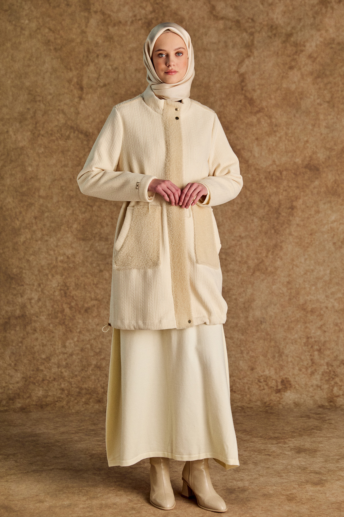 Suni Kürk Kombinli Stoperli Şardonlu Kap