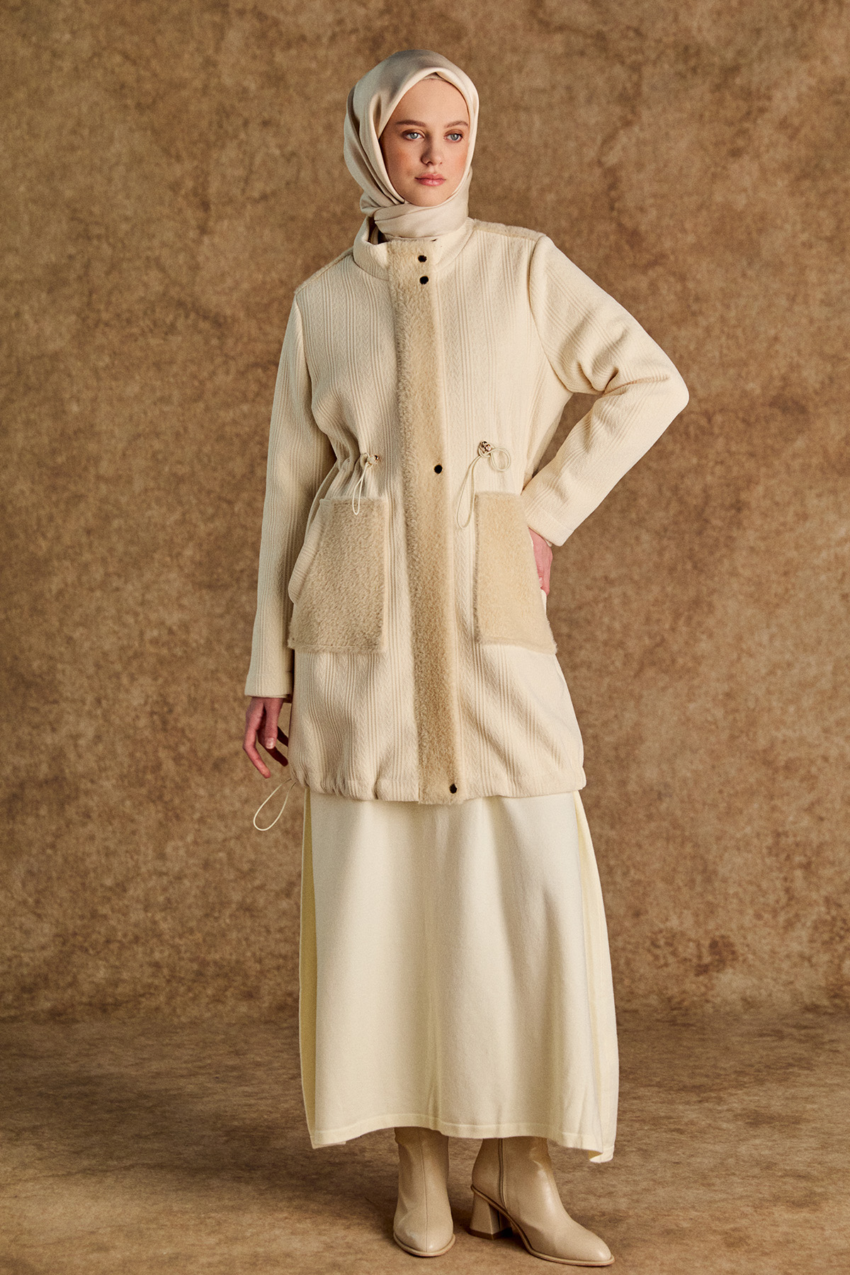 Suni Kürk Kombinli Stoperli Şardonlu Kap