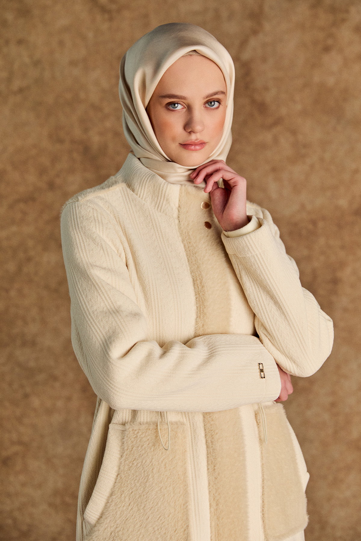 Suni Kürk Kombinli Stoperli Şardonlu Kap