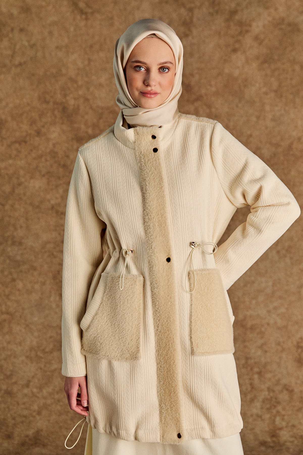 Suni Kürk Kombinli Stoperli Şardonlu Kap