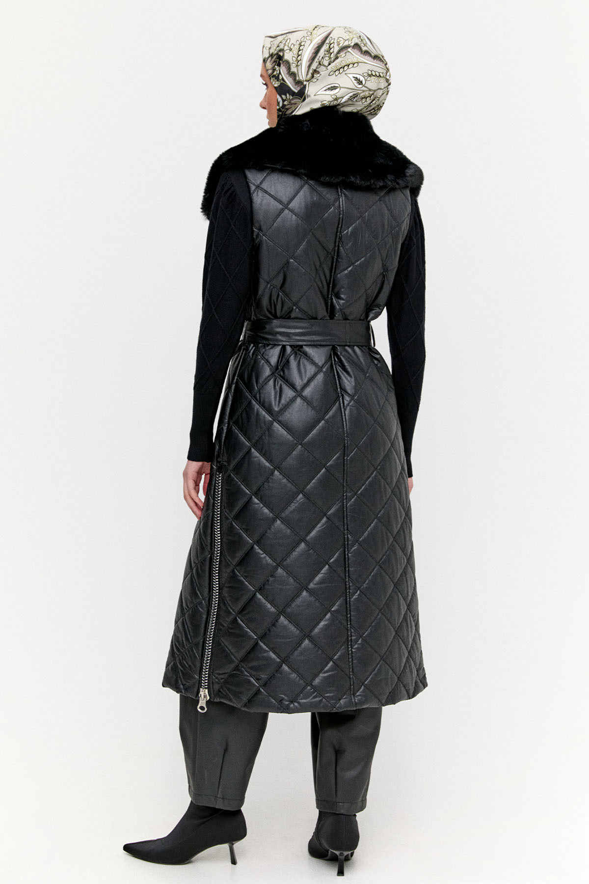 Sabit Suni Kürklü Kapitone Yelek, Tesettür Giyim