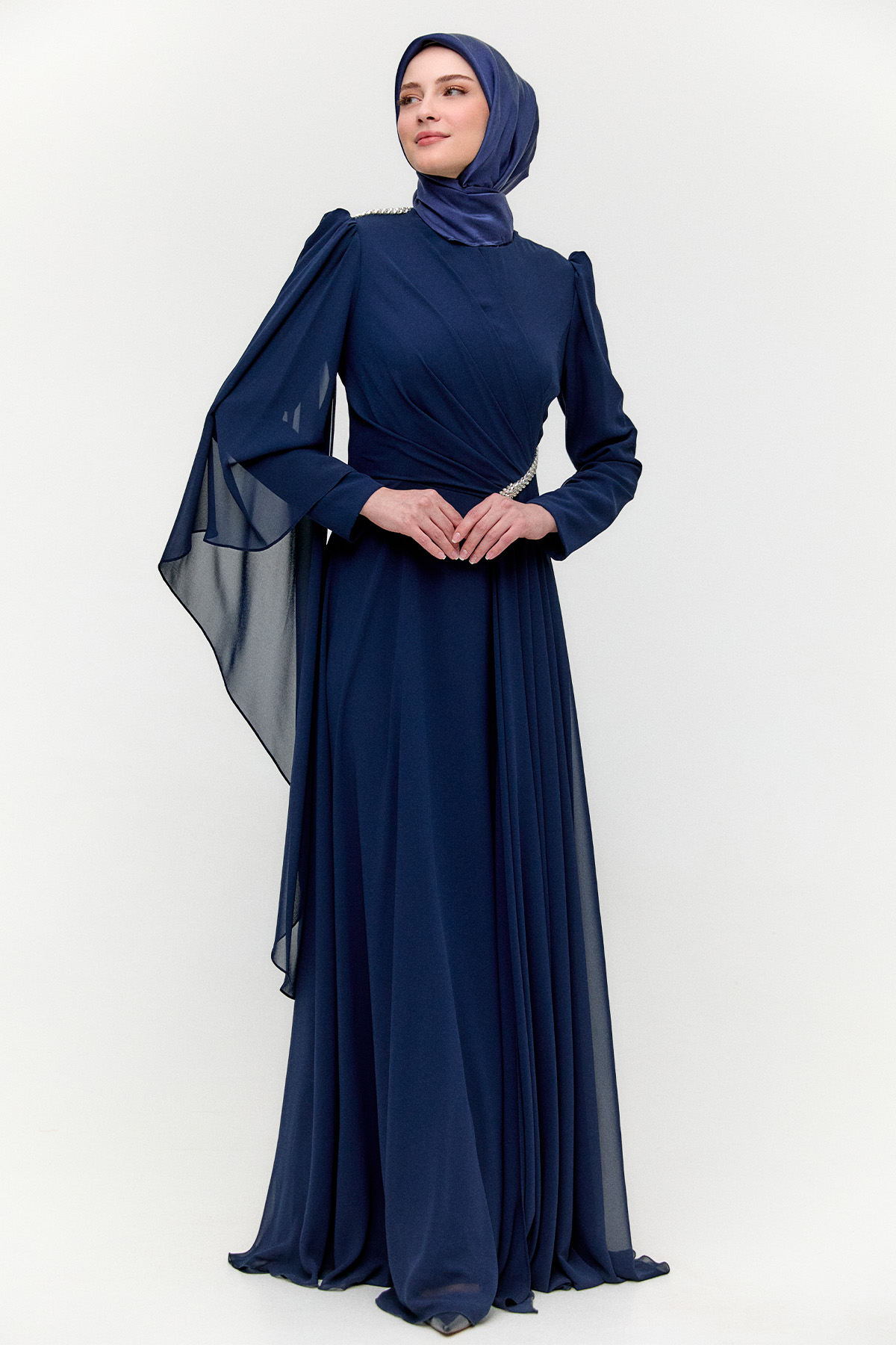 Taşlı Pelerinli Büyük Beden Abiye, Tesettür Giyim