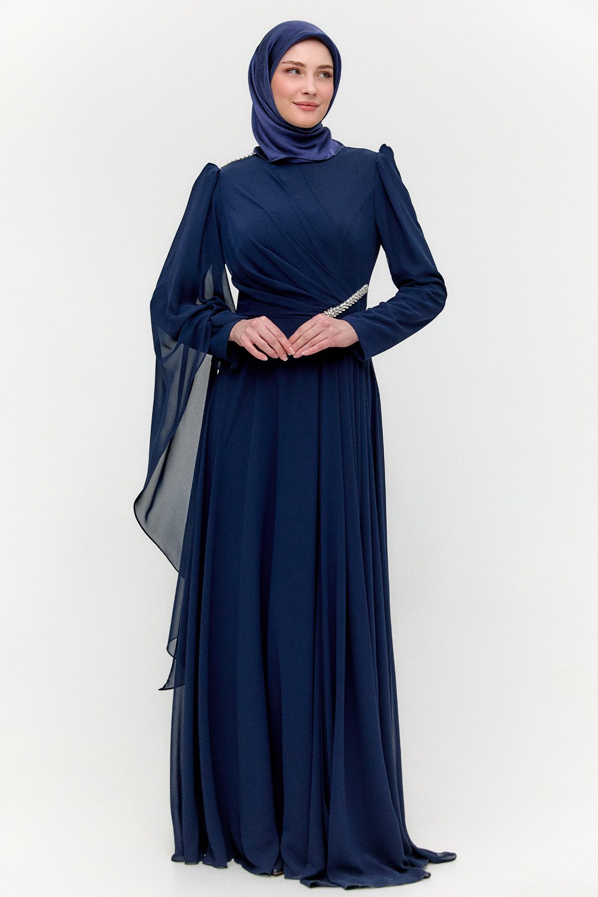 Taşlı Pelerinli Büyük Beden Abiye, Tesettür Giyim