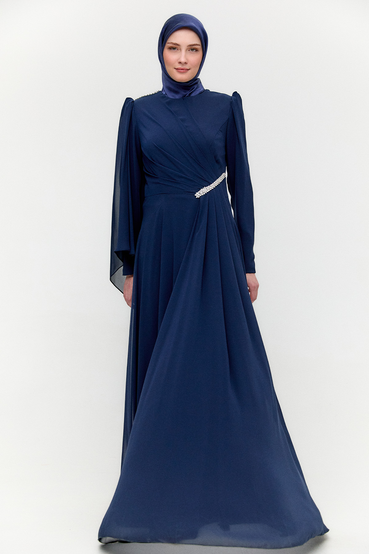 Taşlı Pelerinli Büyük Beden Abiye, Tesettür Giyim