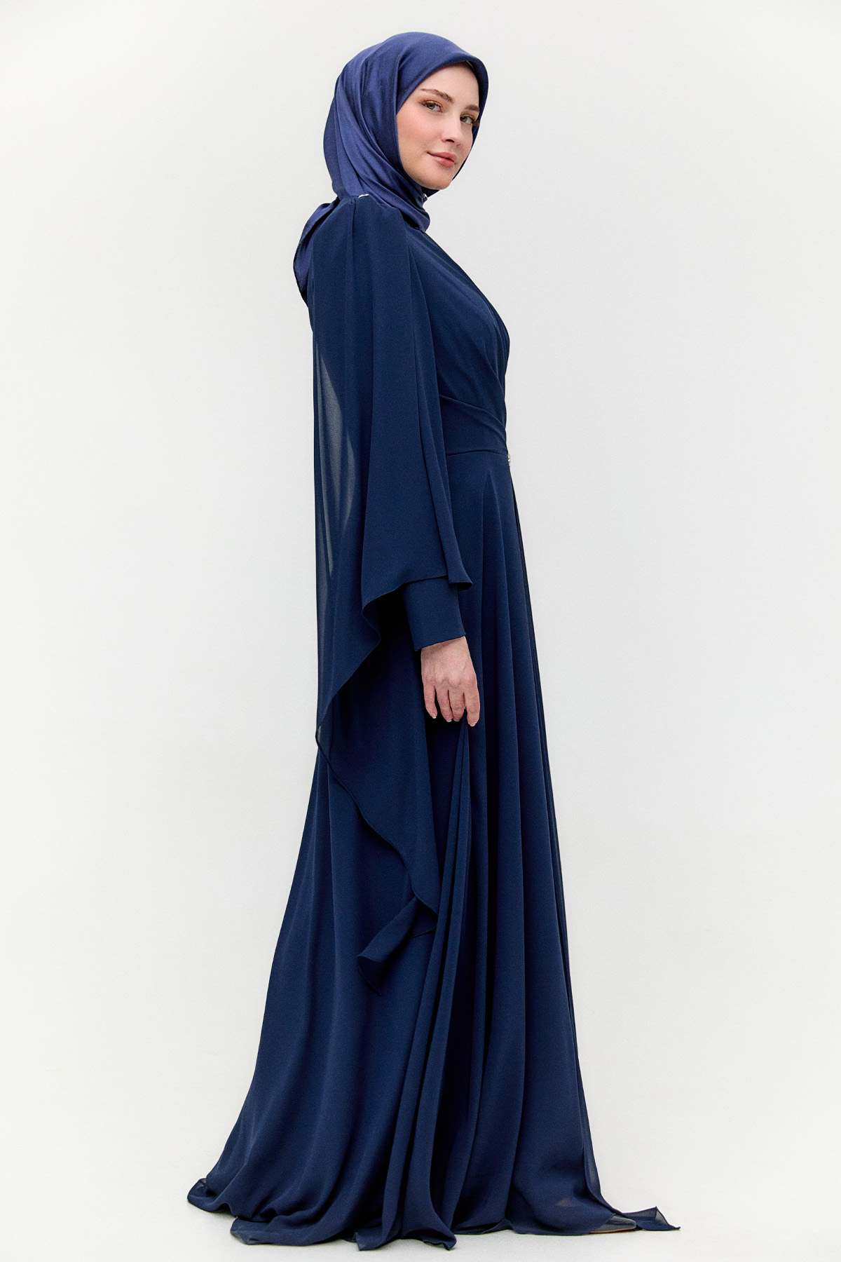 Taşlı Pelerinli Büyük Beden Abiye, Tesettür Giyim