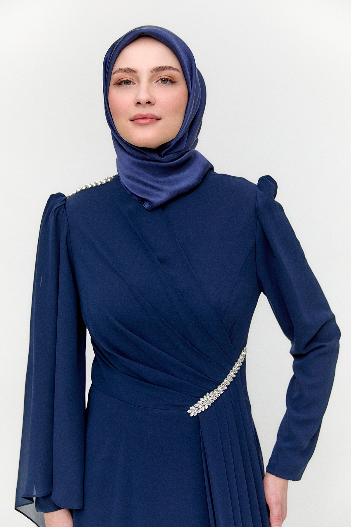 Taşlı Pelerinli Büyük Beden Abiye, Tesettür Giyim