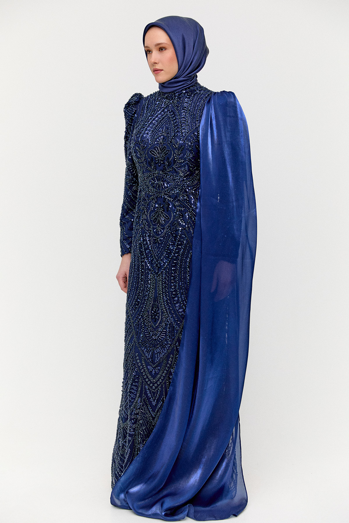 Şifon Detaylı Taş İşlemeli Abiye, Tesettür Giyim