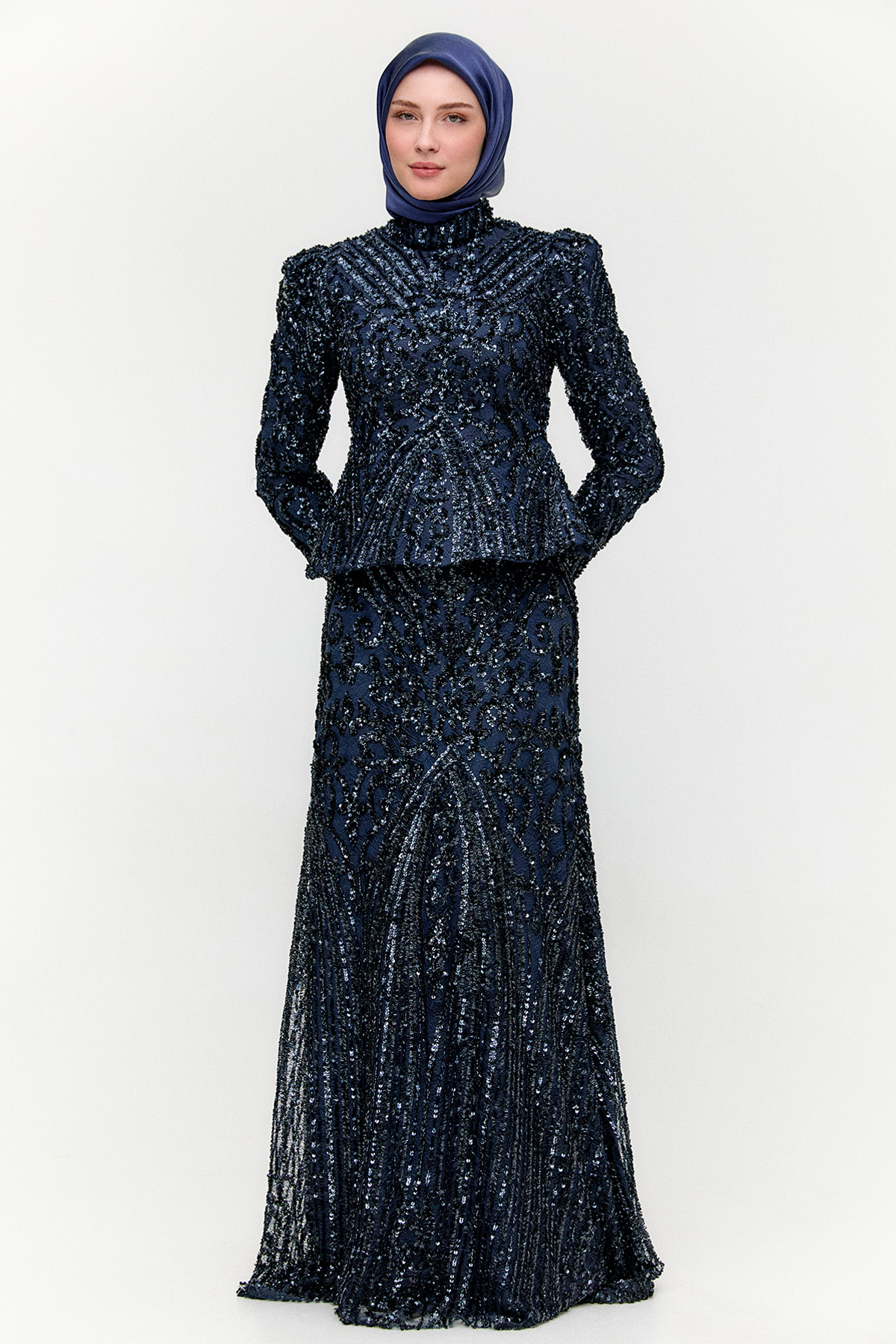 Katmanlı Pul Payetli Abiye Elbise, Tesettür Giyim