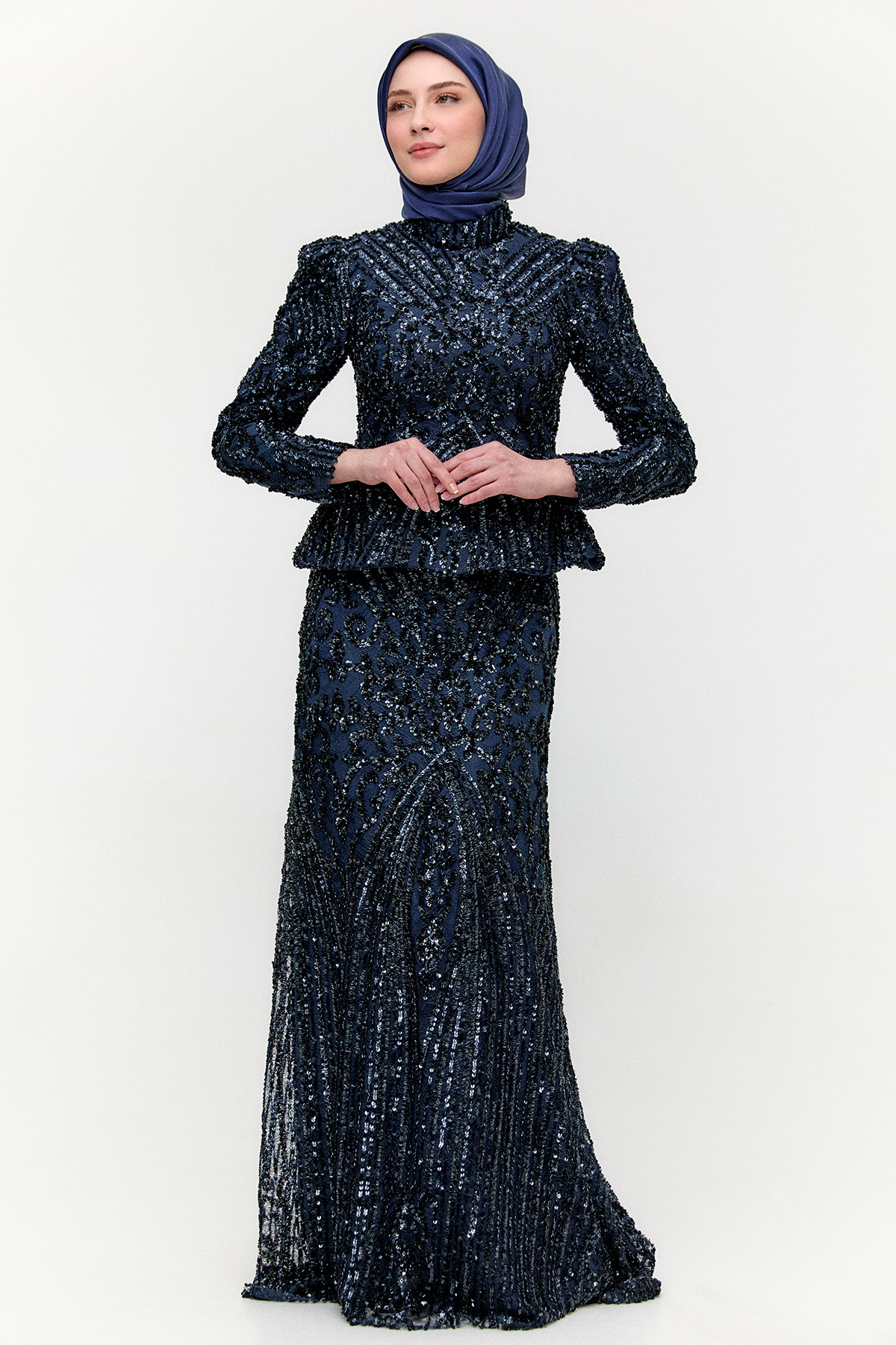 Katmanlı Pul Payetli Abiye Elbise, Tesettür Giyim