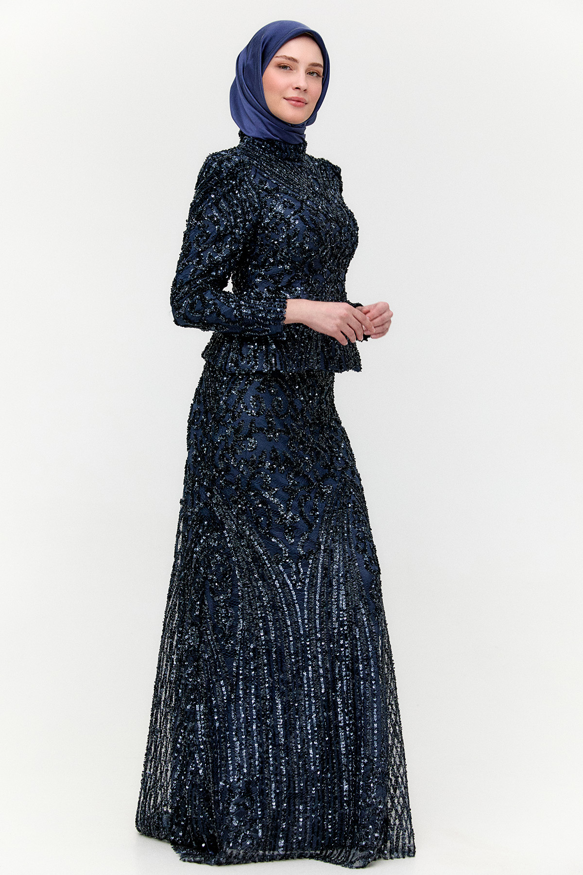 Katmanlı Pul Payetli Abiye Elbise, Tesettür Giyim