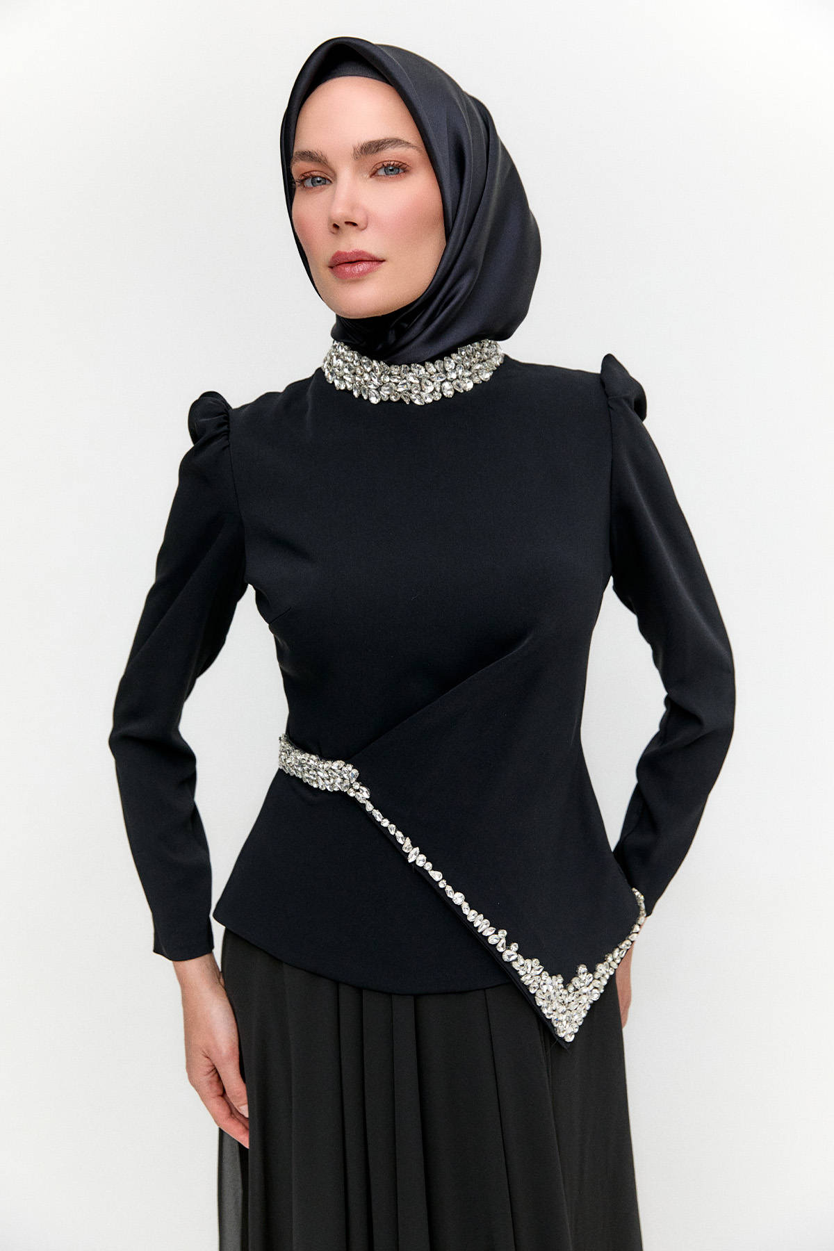 Taşlı Şifon Kombinli Abiye Elbise, Tesettür Giyim