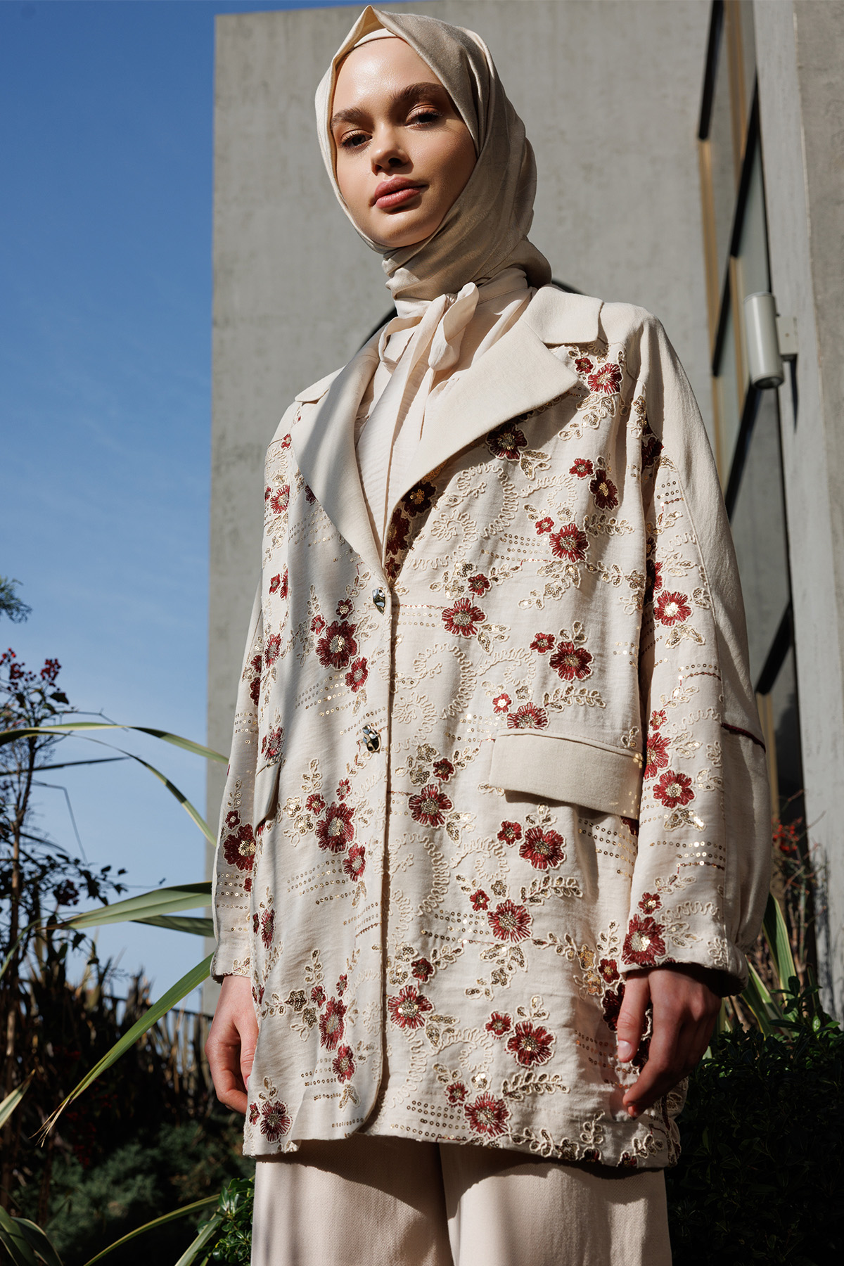 Çiçek Desenli Blazer Ceket