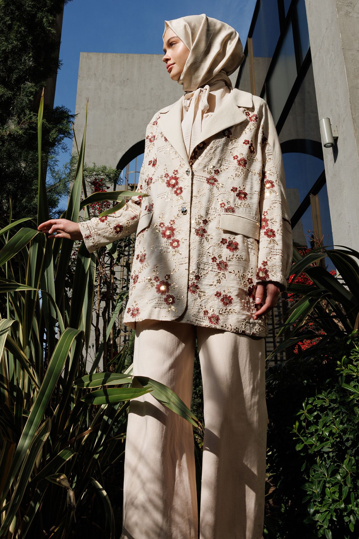 Çiçek Desenli Blazer Ceket, Tesettür Giyim