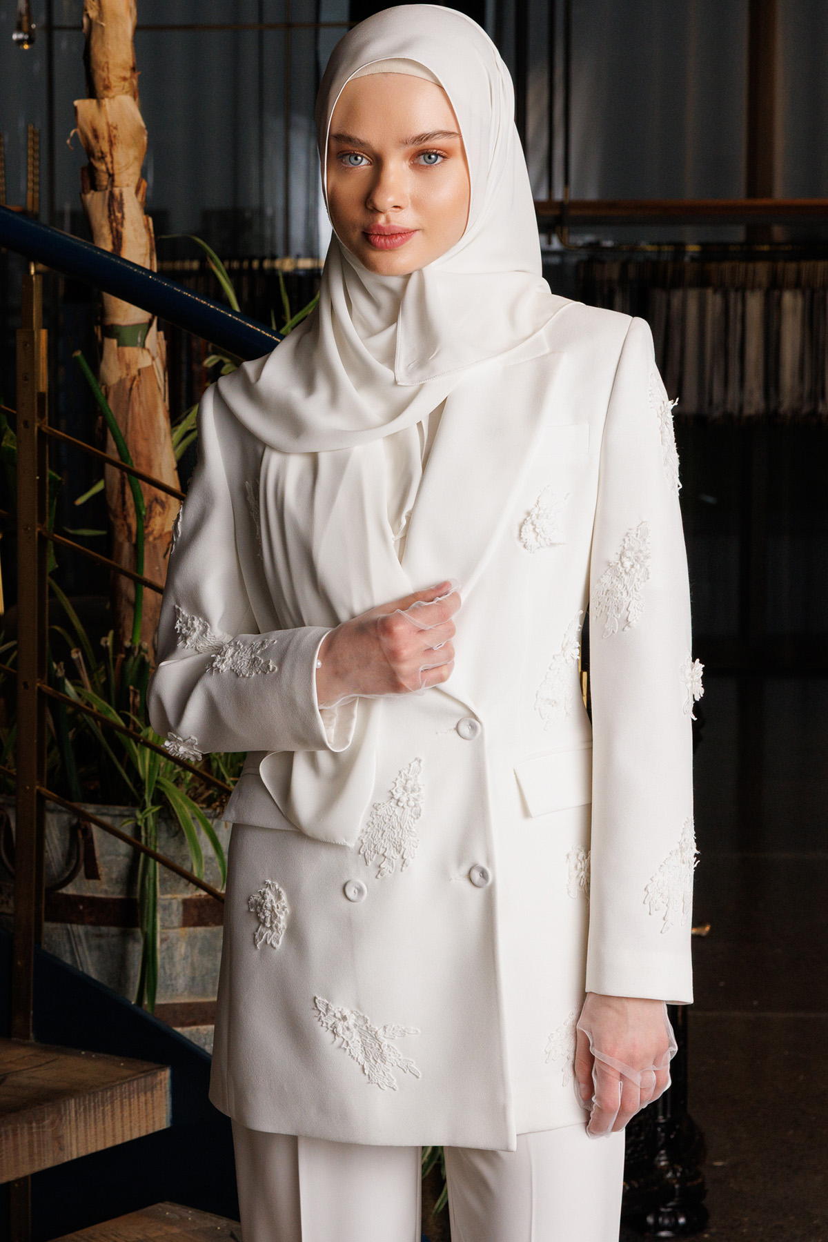 Dantel Motifli Blazer Ceket, Tesettür Giyim