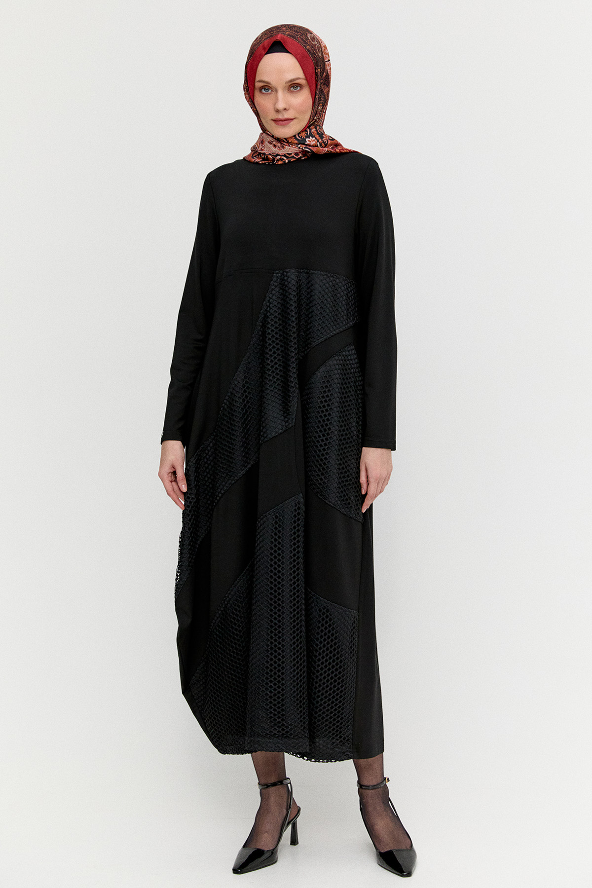 File Detaylı Asimetrik Elbise, Tesettür Giyim