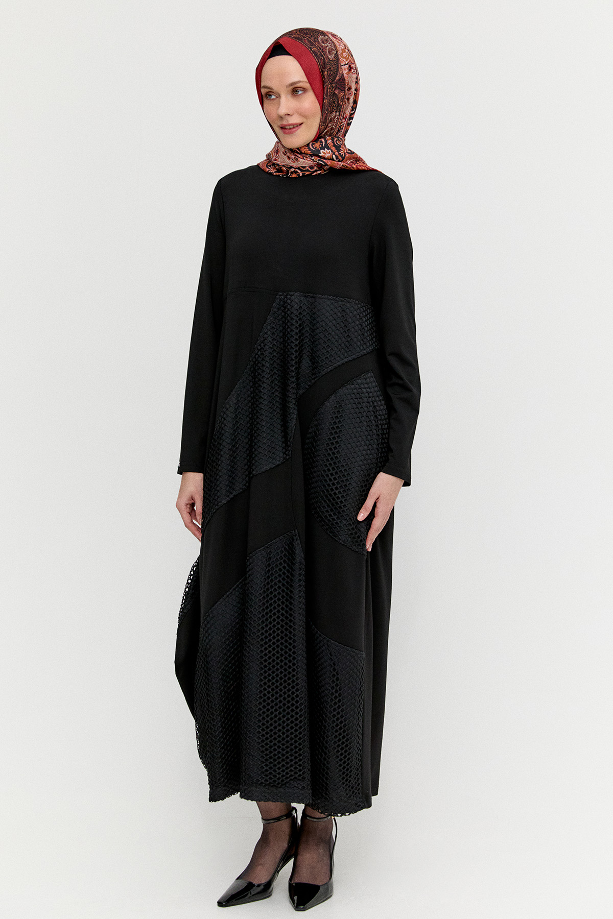 File Detaylı Asimetrik Elbise, Tesettür Giyim