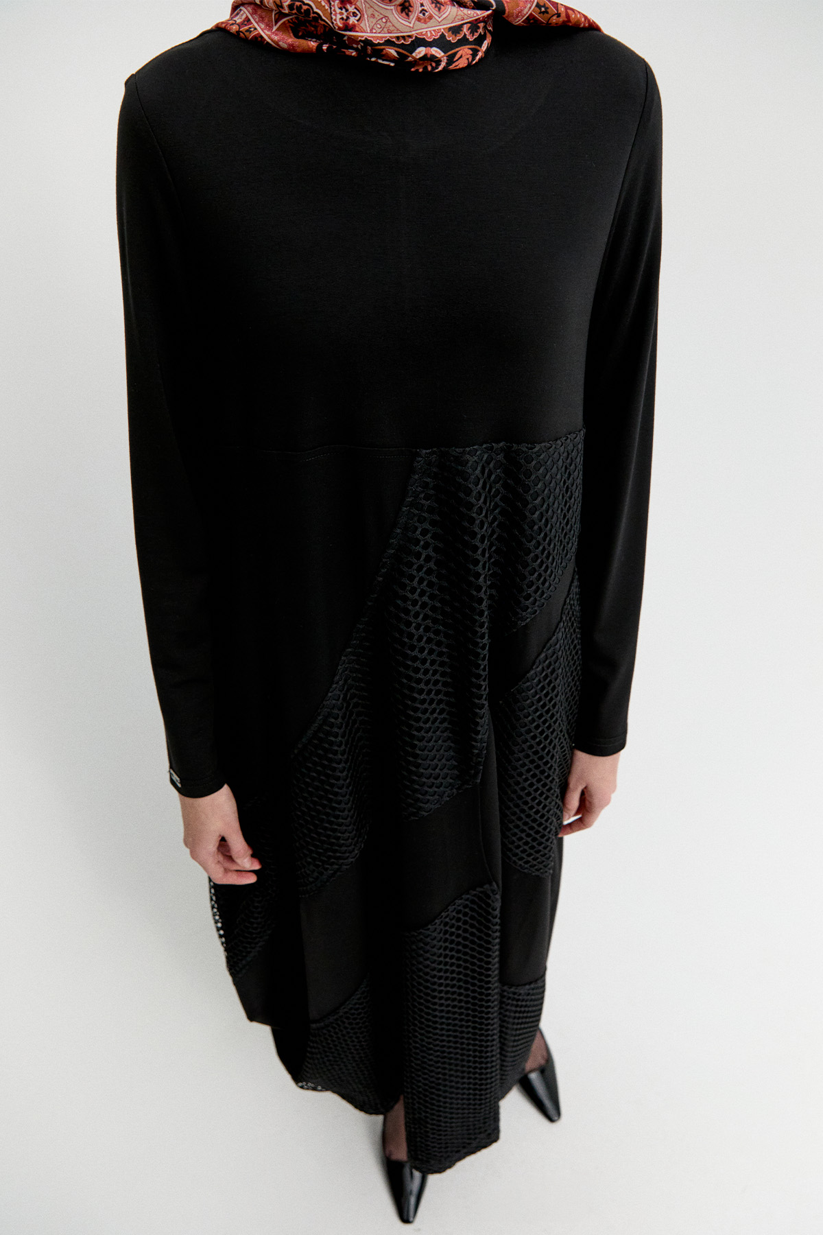 File Detaylı Asimetrik Elbise, Tesettür Giyim