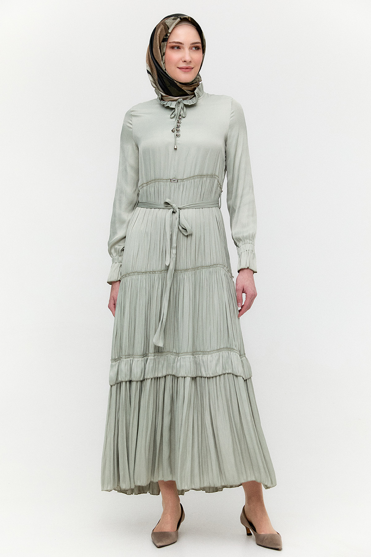 Büzgülü Saten Elbise, Tesettür Giyim